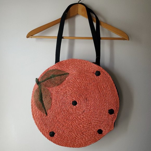 Vacation Rattan Round Bag, Peach Rattan Beach Bag - Picture 1 of 7